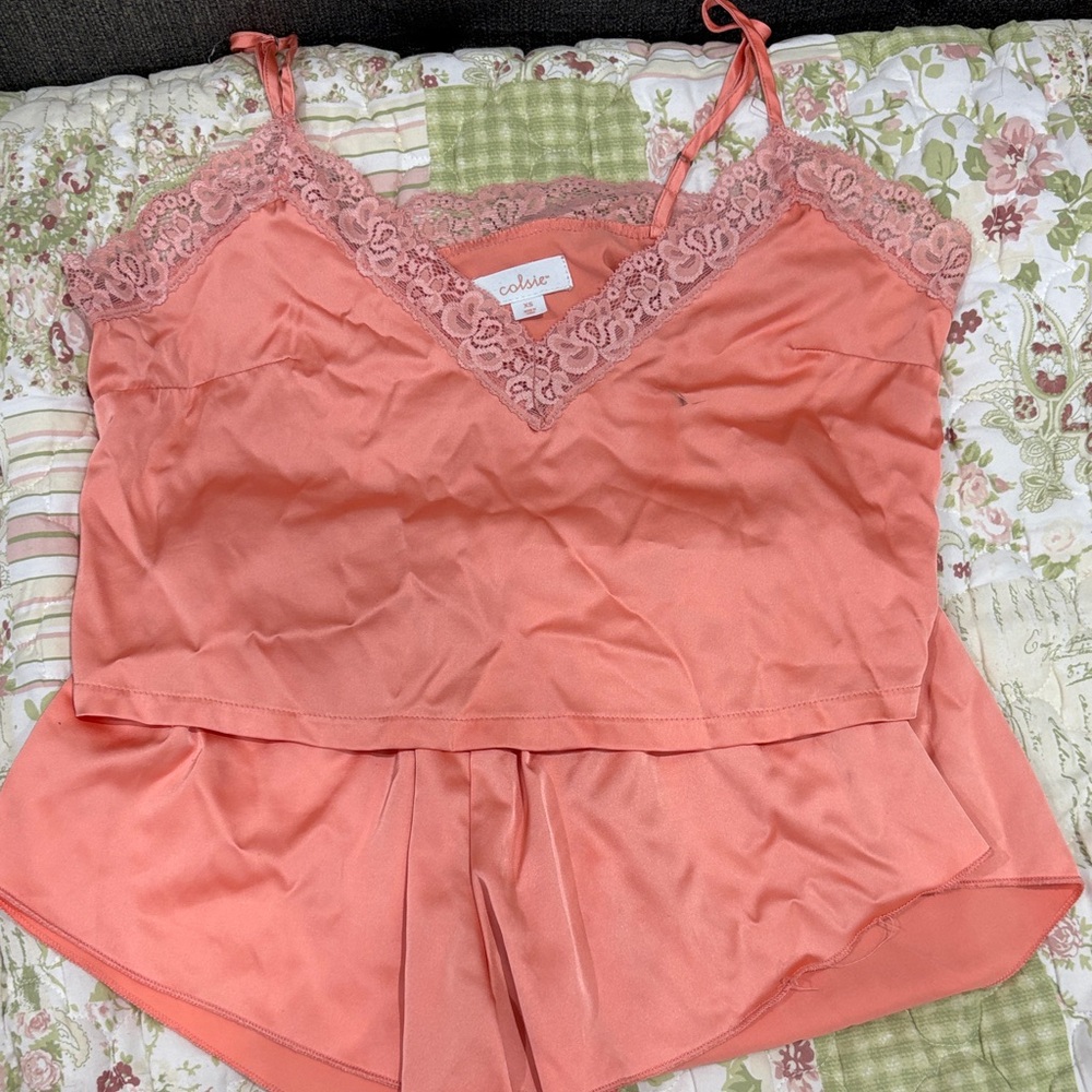 Colsie Peach Lace Trim Pajama Set